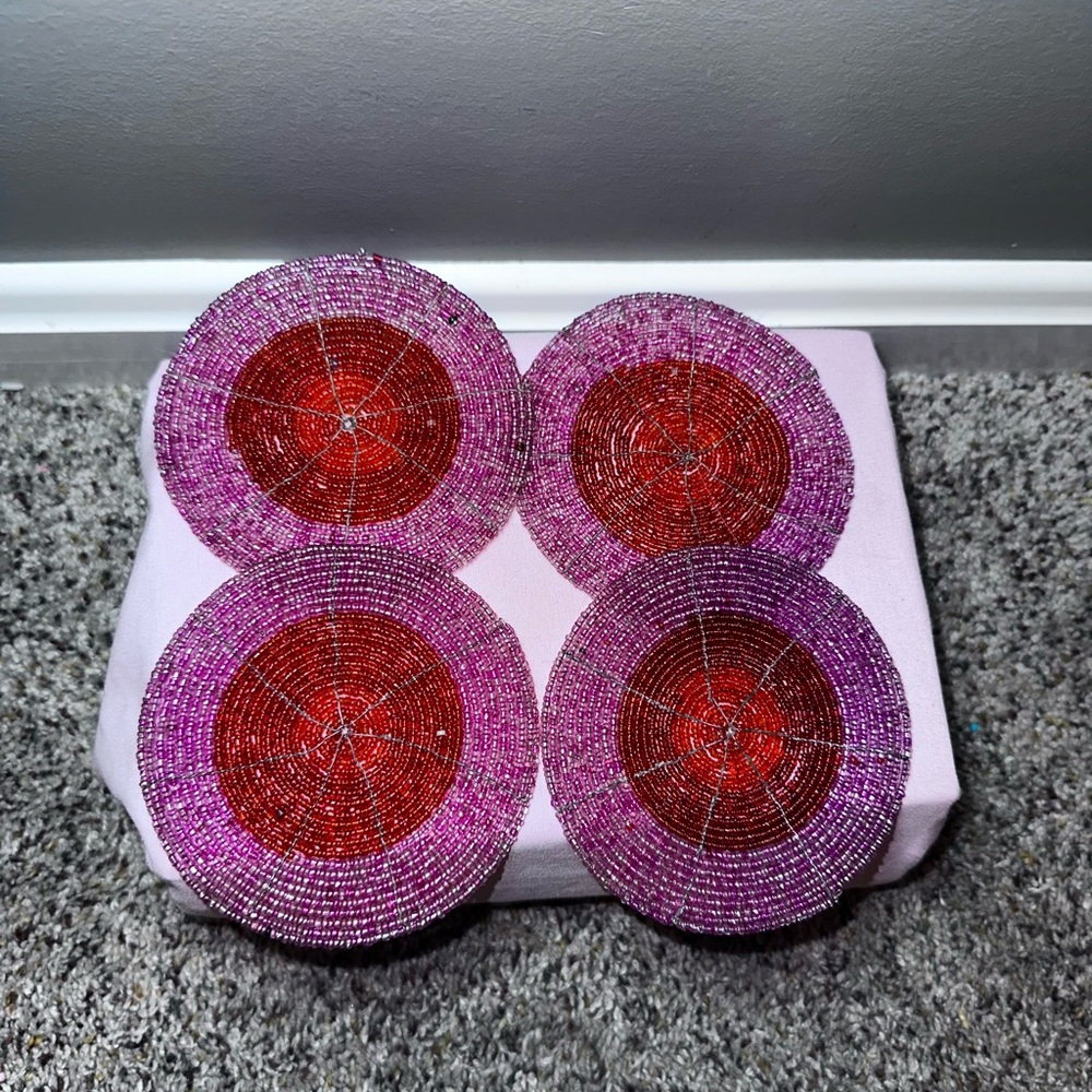 Red and Pink Beaded Coasters